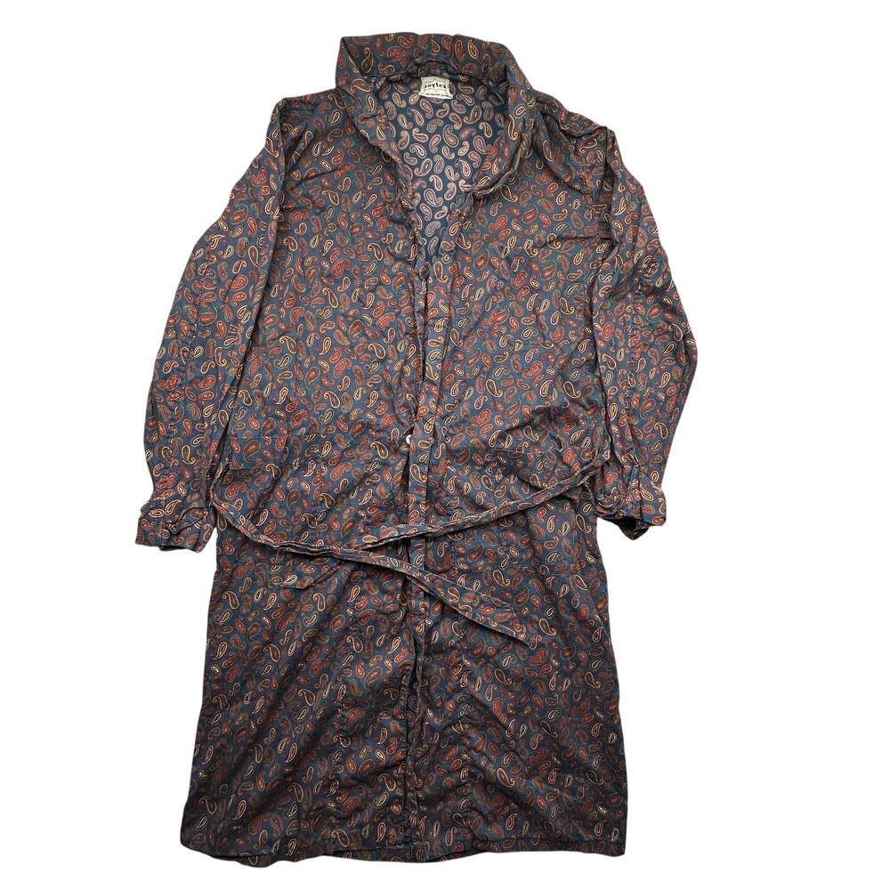Vintage Roytex Paisley Robe Belted Mens XL Acetate England Red Blue Pockets